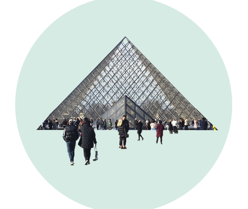 Louvre et circulation des visiteurs autour de la Pyramide
