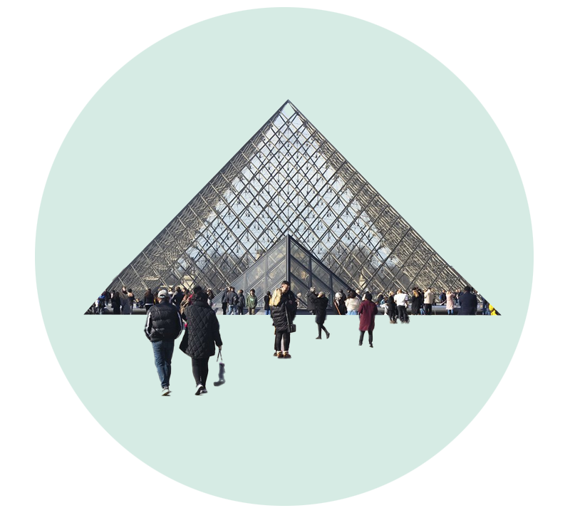 Louvre et circulation des visiteurs autour de la Pyramide